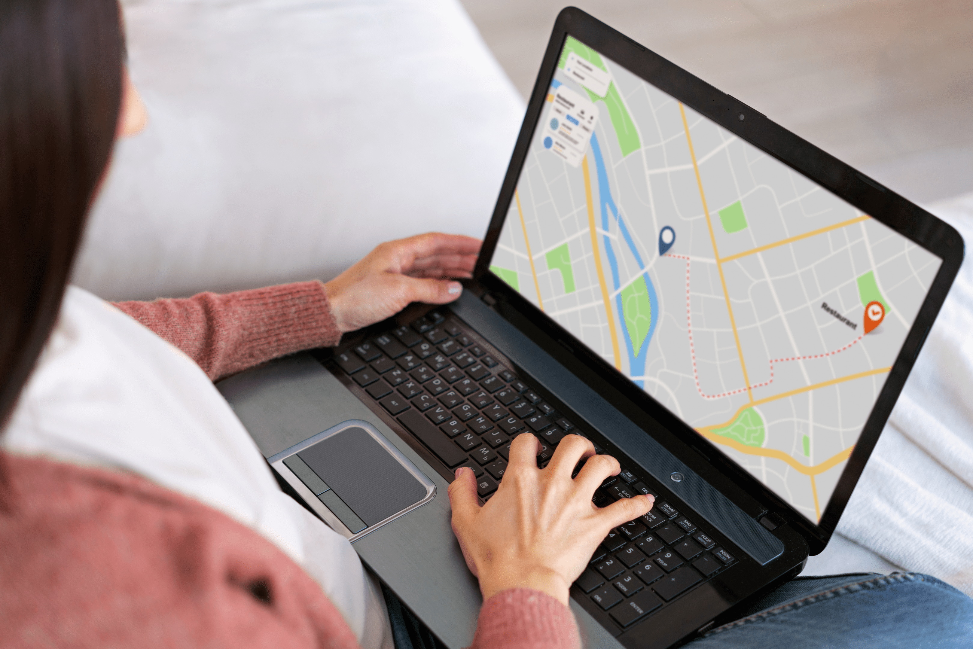Woman using laptop to research local personal injury lawyers in Chicago with a focus on local SEO optimization.