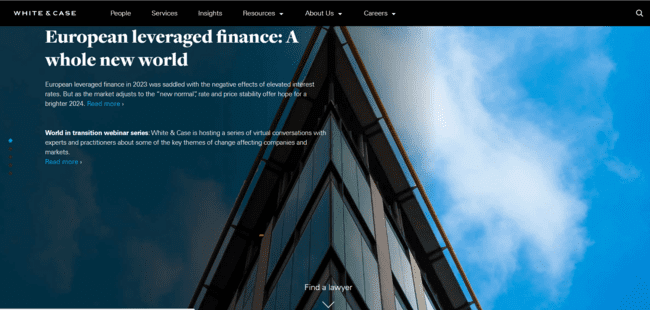 The modern web site architecture of the White & Case law firm building, reflecting the cutting-edge services offered.