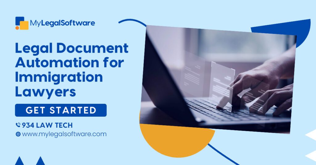 An image showing a lawyer using legal document automation software on a laptop to streamline immigration case processing.