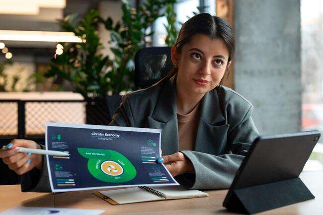 Professional woman presenting a chart during a meeting.